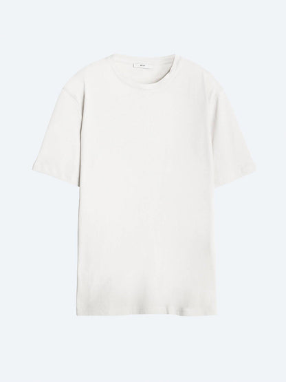 Unisex Ekru Düz Bisiklet Yaka %100 Pamuk T-shirt