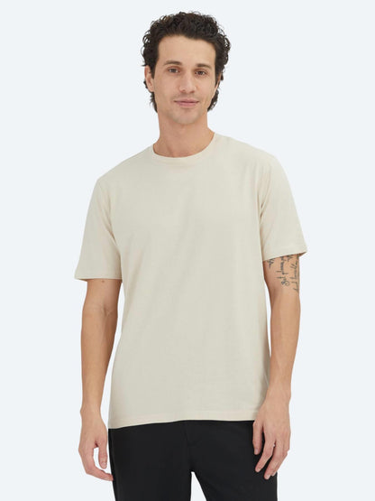 Unisex Bej Düz Bisiklet Yaka %100 Pamuk T-shirt