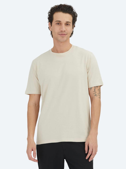 Unisex Bej Düz Bisiklet Yaka %100 Pamuk T-shirt