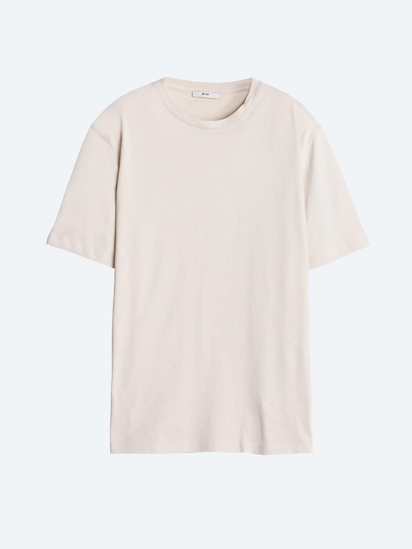 Unisex Bej Düz Bisiklet Yaka %100 Pamuk T-shirt