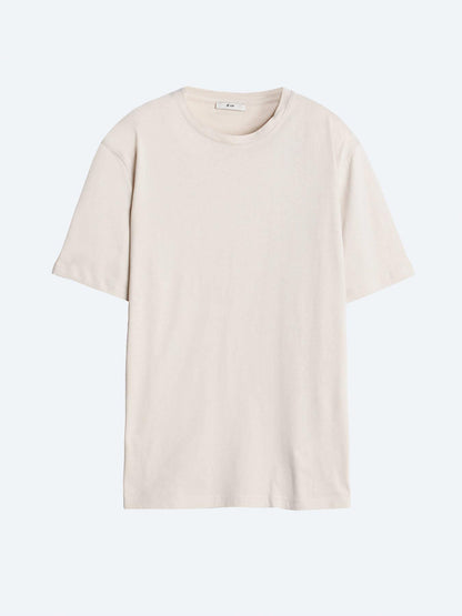 Unisex Bej Düz Bisiklet Yaka %100 Pamuk T-shirt