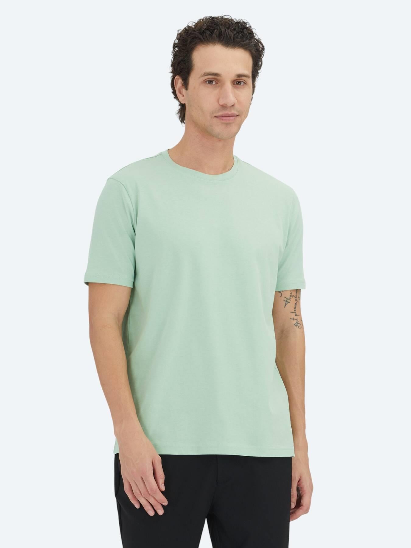 Unisex Mint Düz Bisiklet Yaka %100 Pamuk T-shirt