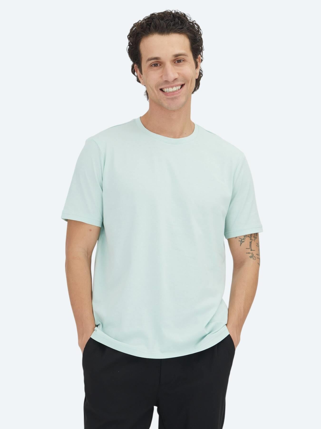 Unisex Açık Yeşil Düz Bisiklet Yaka %100 Pamuk T-shirt