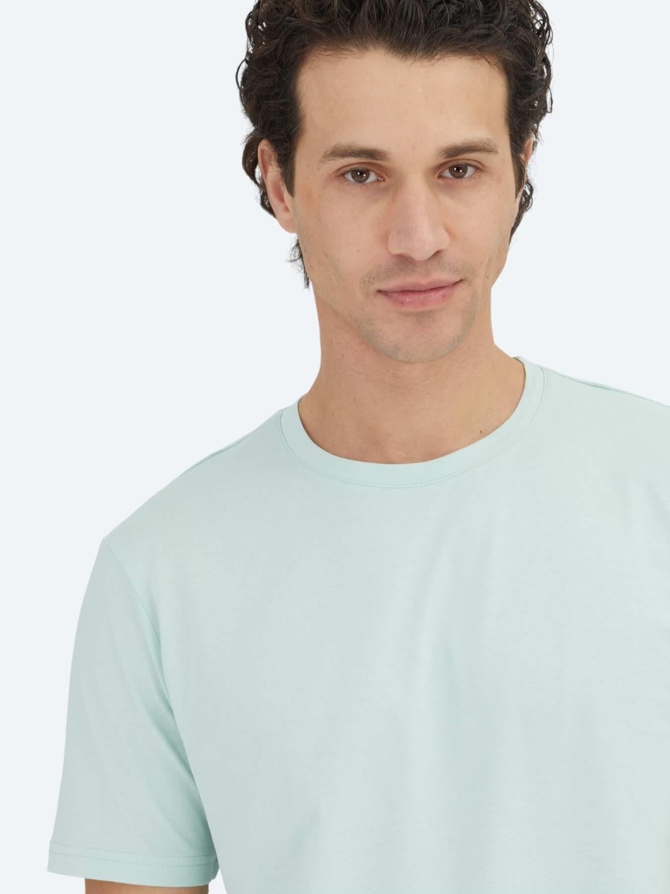 Unisex Açık Yeşil Düz Bisiklet Yaka %100 Pamuk T-shirt