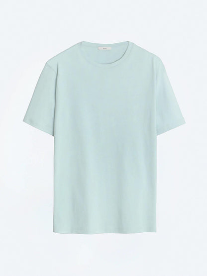 Unisex Açık Yeşil Düz Bisiklet Yaka %100 Pamuk T-shirt