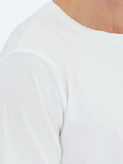 Beyaz Düz Bisiklet Yaka %100 Pamuk T-shirt