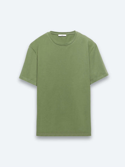 Yeşil Düz Bisiklet Yaka Pamuk Karışımlı T-shirt
