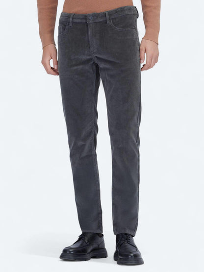 Gri Fitilli Dokuma Slim Fit Kadife Casual Pamuk Karışımlı Pantolon