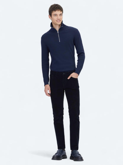 Lacivert Fitilli Dokuma Slim Fit Kadife Casual Pamuk Karışımlı Pantolon