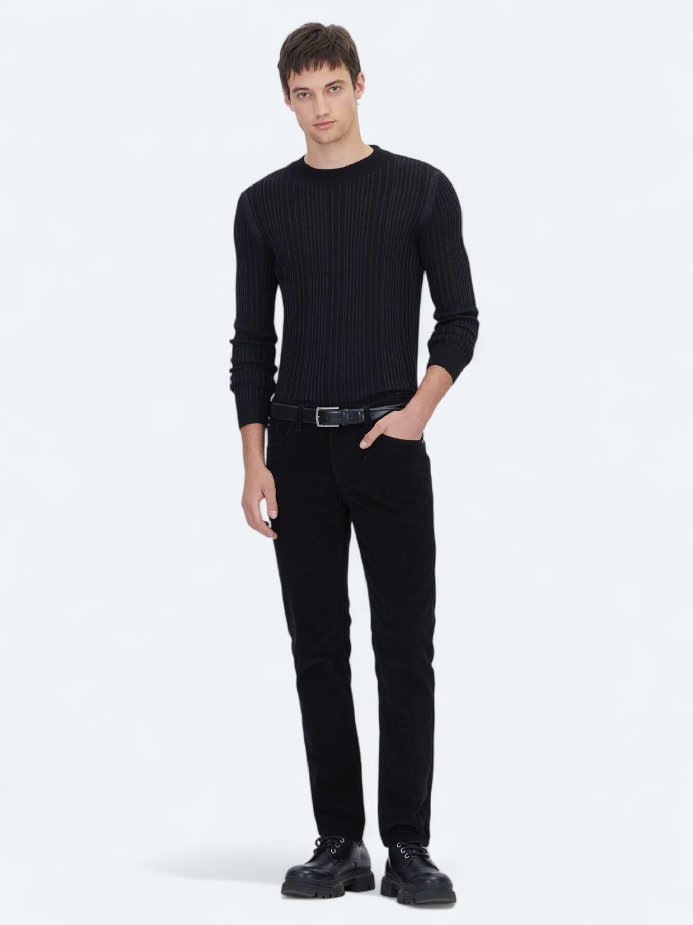 Siyah Fitilli Dokuma Slim Fit Kadife Casual Pamuk Karışımlı Pantolon