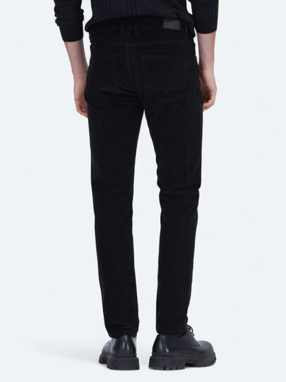 Siyah Fitilli Dokuma Slim Fit Kadife Casual Pamuk Karışımlı Pantolon