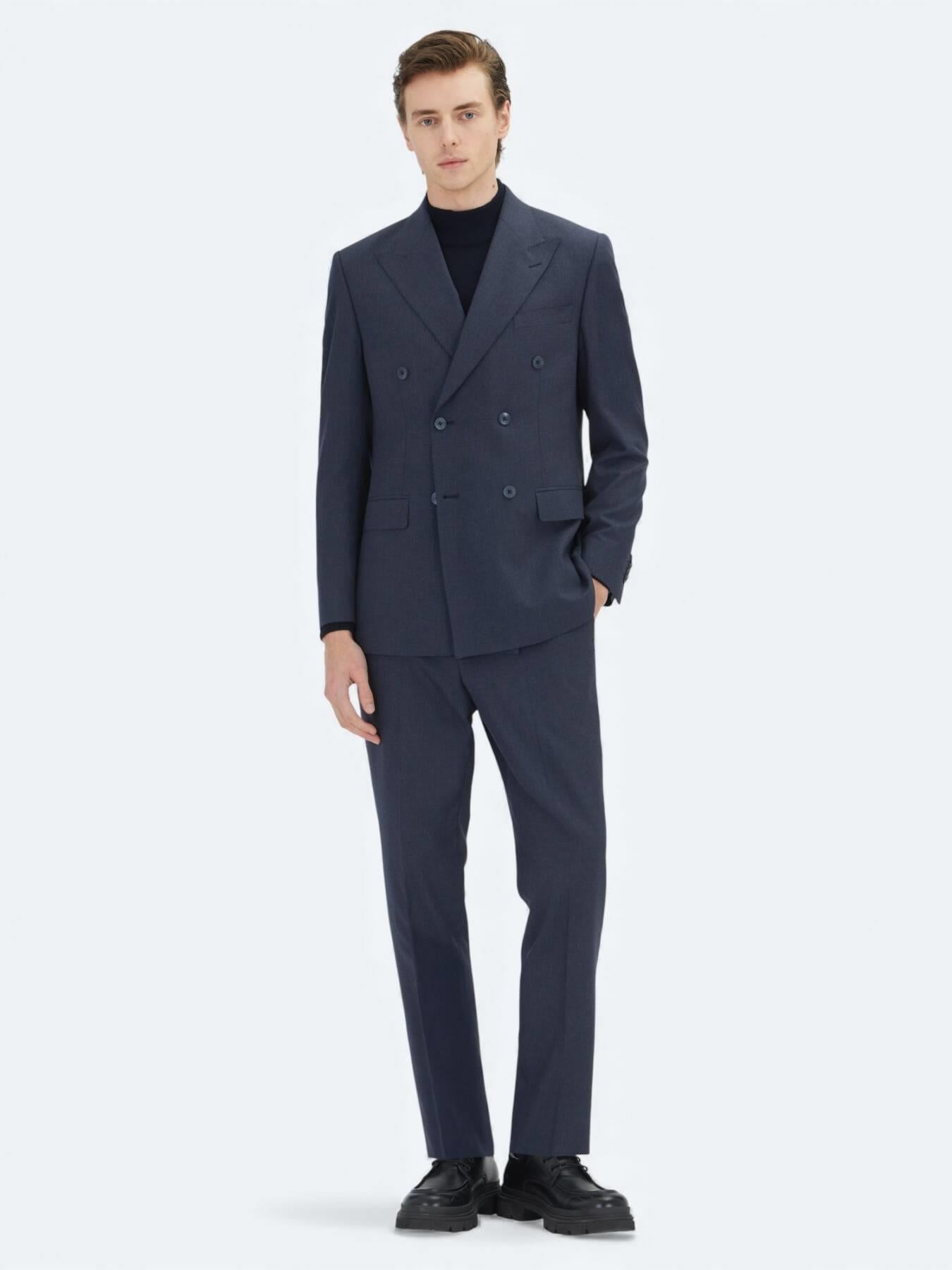 Lacivert Mikro Modern Fit Yün Karışımlı Takım Elbise