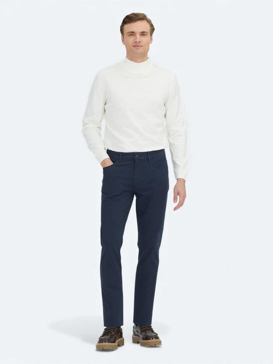 Lacivert Düz Dokuma Slim Fit Spor Pamuk Karışımlı Pantolon