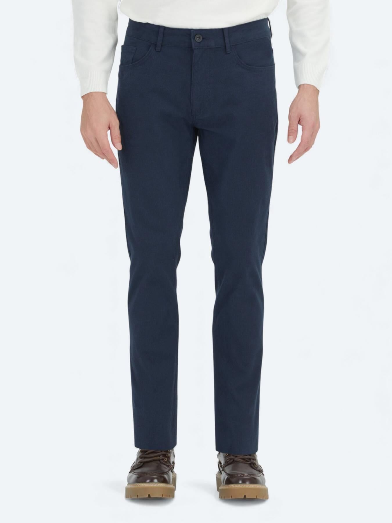Lacivert Düz Dokuma Slim Fit Spor Pamuk Karışımlı Pantolon
