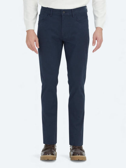 Lacivert Düz Dokuma Slim Fit Spor Pamuk Karışımlı Pantolon