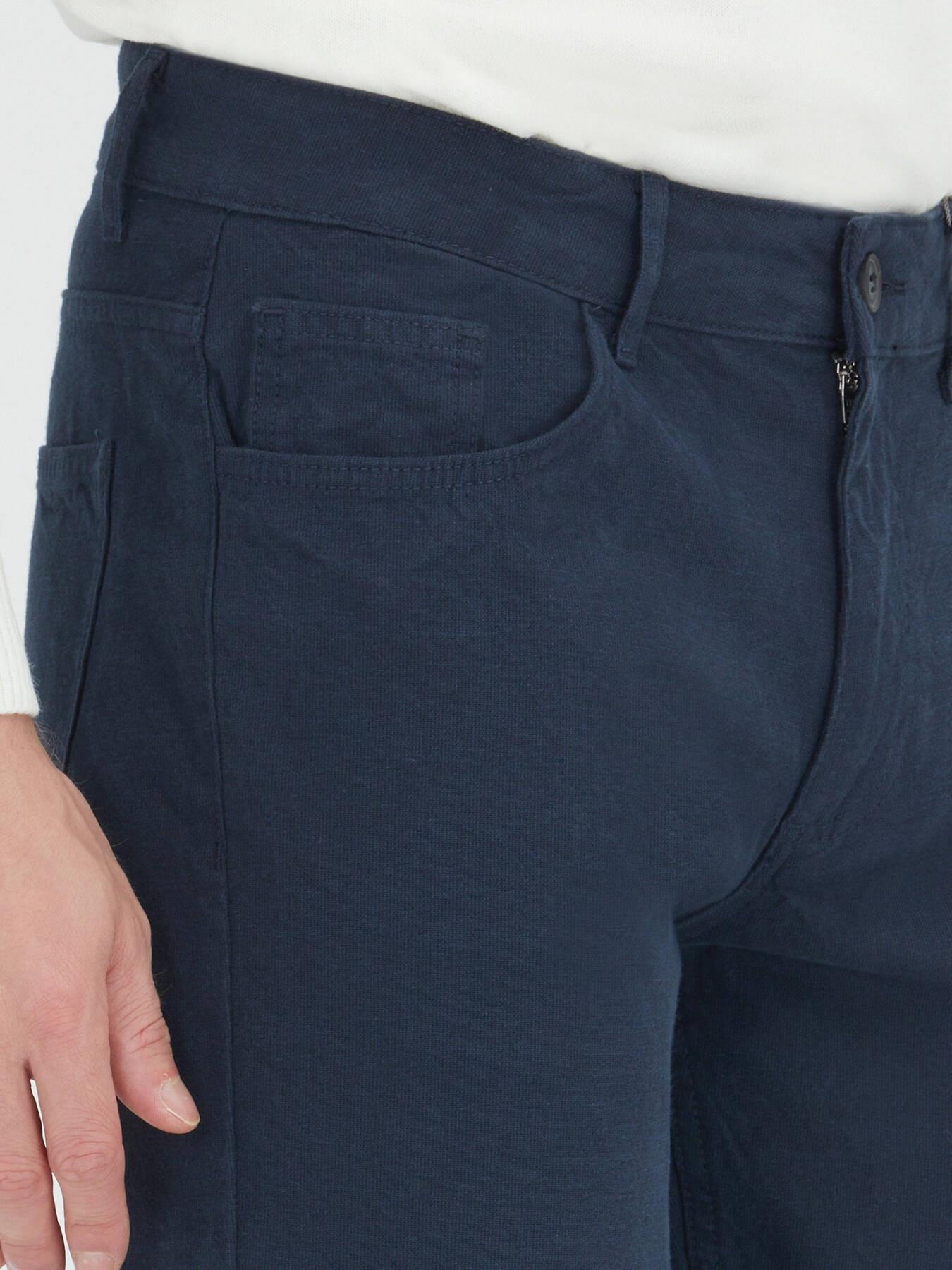 Lacivert Düz Dokuma Slim Fit Spor Pamuk Karışımlı Pantolon