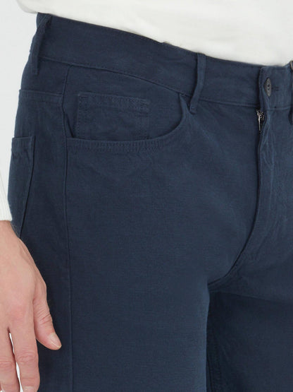 Lacivert Düz Dokuma Slim Fit Spor Pamuk Karışımlı Pantolon