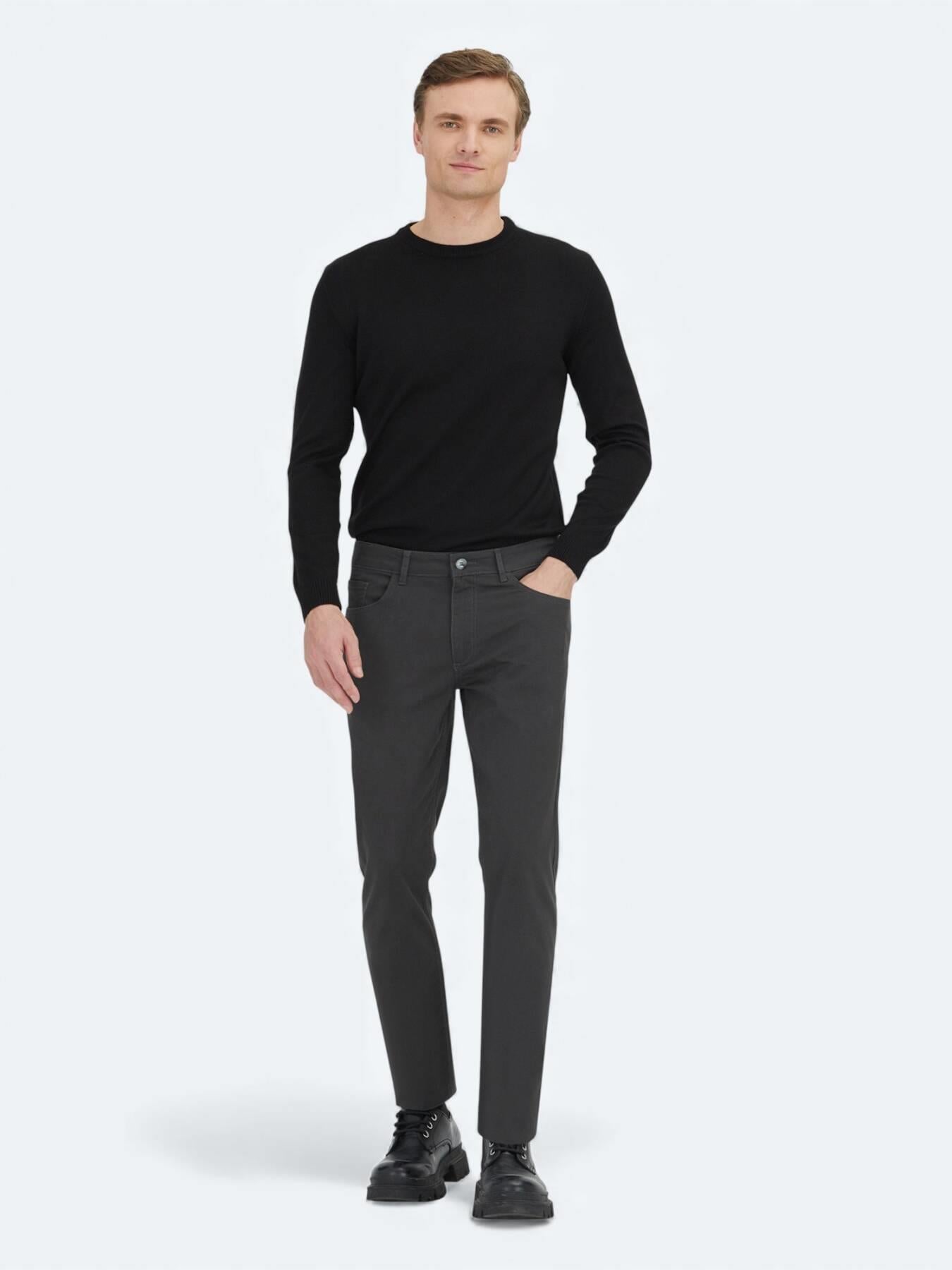 Antrasit Düz Dokuma Slim Fit Spor Pamuk Karışımlı Pantolon