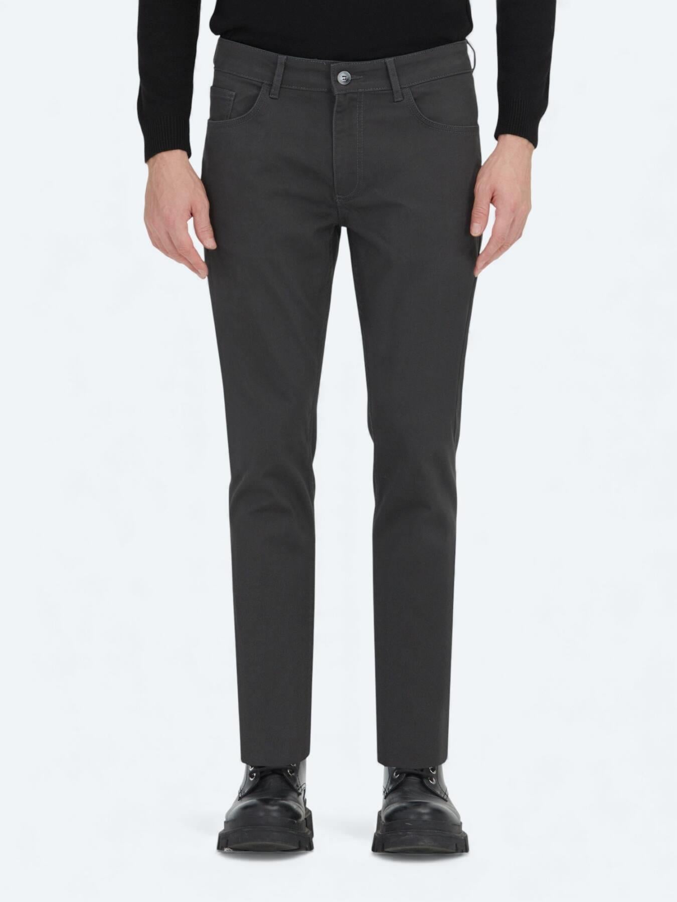 Antrasit Düz Dokuma Slim Fit Spor Pamuk Karışımlı Pantolon