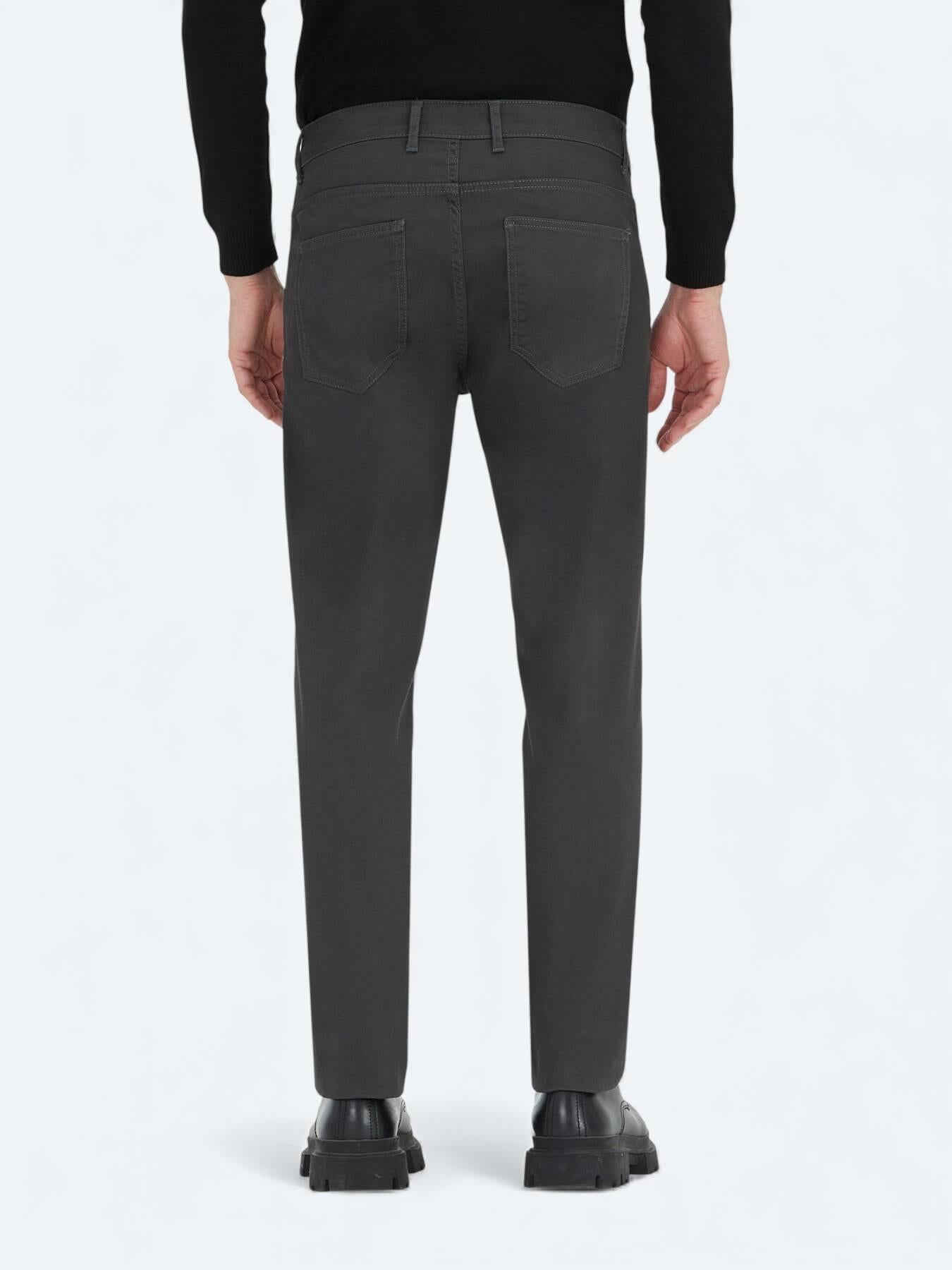 Antrasit Düz Dokuma Slim Fit Spor Pamuk Karışımlı Pantolon