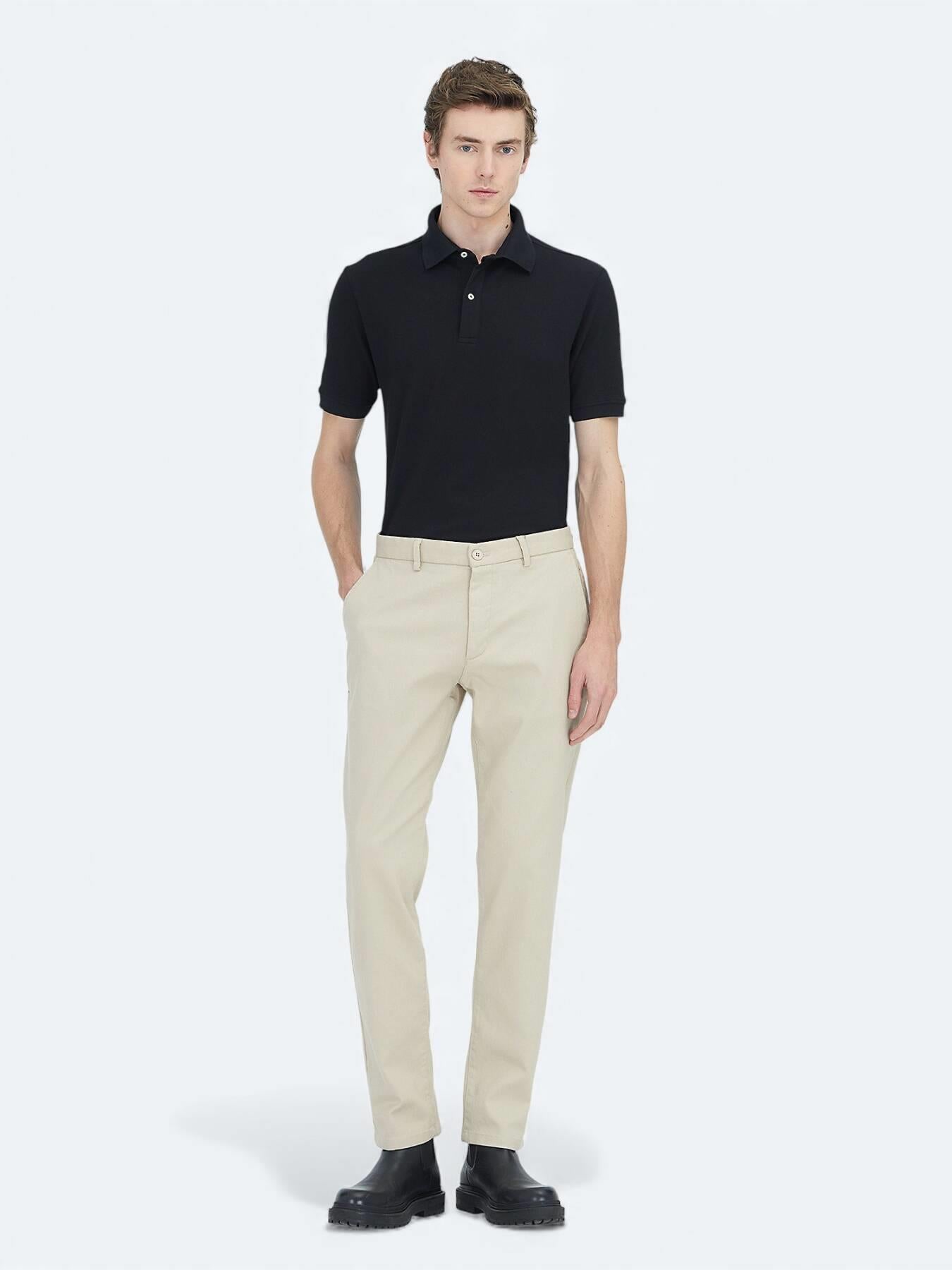 Bej Düz Dokuma Regular Fit Casual Pamuk Karışımlı Pantolon