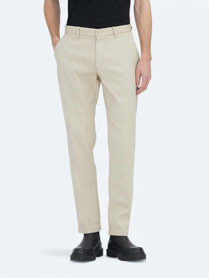 Bej Düz Dokuma Regular Fit Casual Pamuk Karışımlı Pantolon