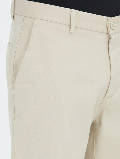 Bej Düz Dokuma Regular Fit Casual Pamuk Karışımlı Pantolon