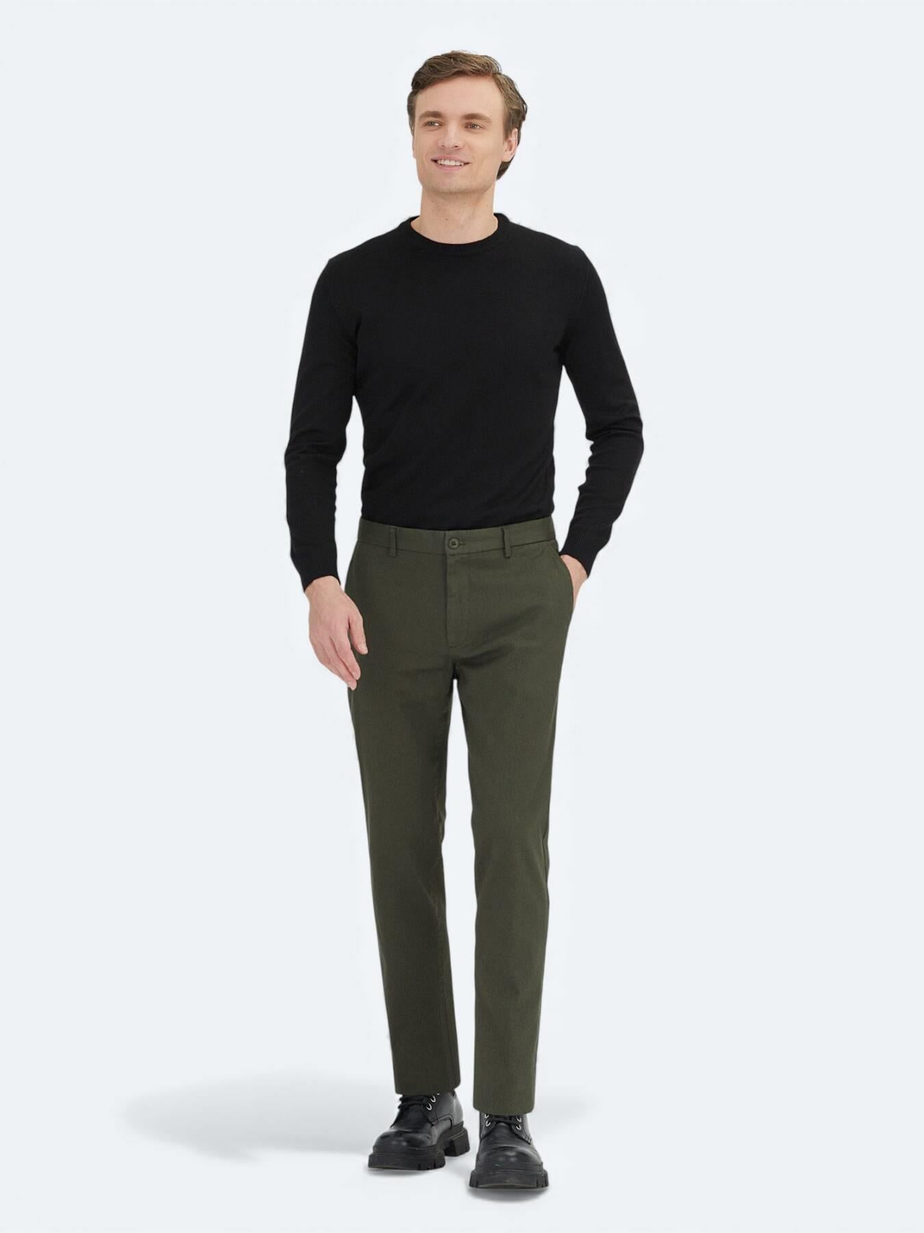 Açık Yeşil Düz Dokuma Regular Fit Casual Pamuk Karışımlı Pantolon