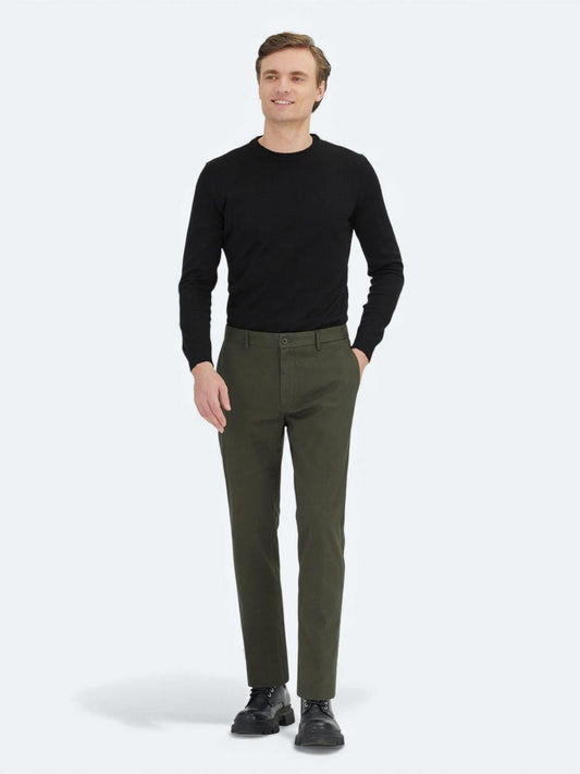 Açık Yeşil Düz Dokuma Regular Fit Casual Pamuk Karışımlı Pantolon