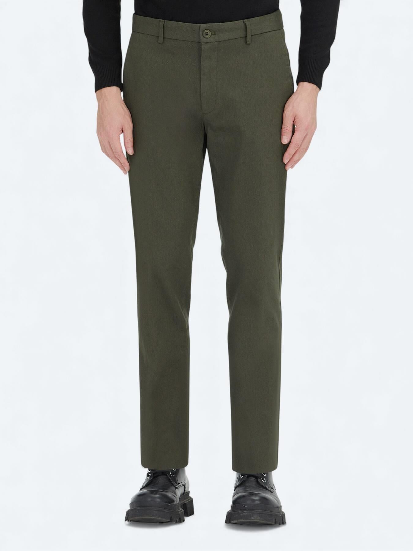 Açık Yeşil Düz Dokuma Regular Fit Casual Pamuk Karışımlı Pantolon