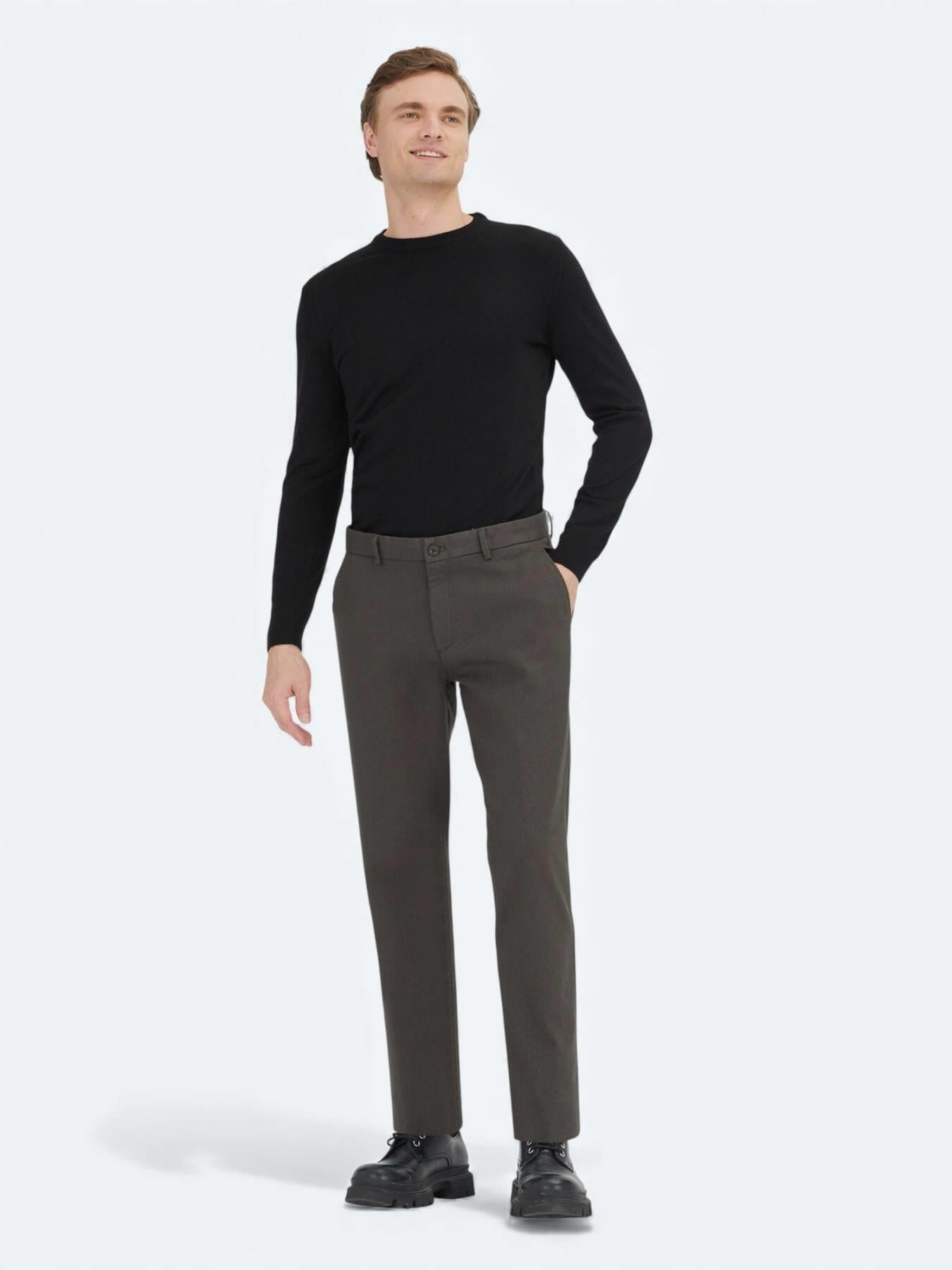 Haki Düz Dokuma Regular Fit Casual Pamuk Karışımlı Pantolon