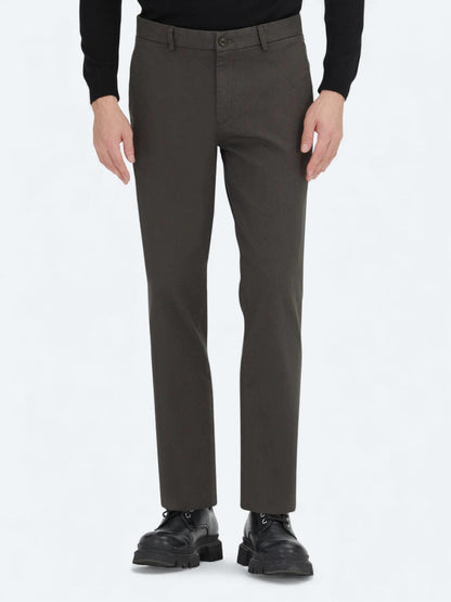 Haki Düz Dokuma Regular Fit Casual Pamuk Karışımlı Pantolon