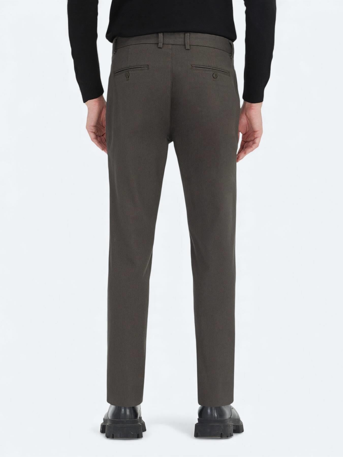 Haki Düz Dokuma Regular Fit Casual Pamuk Karışımlı Pantolon