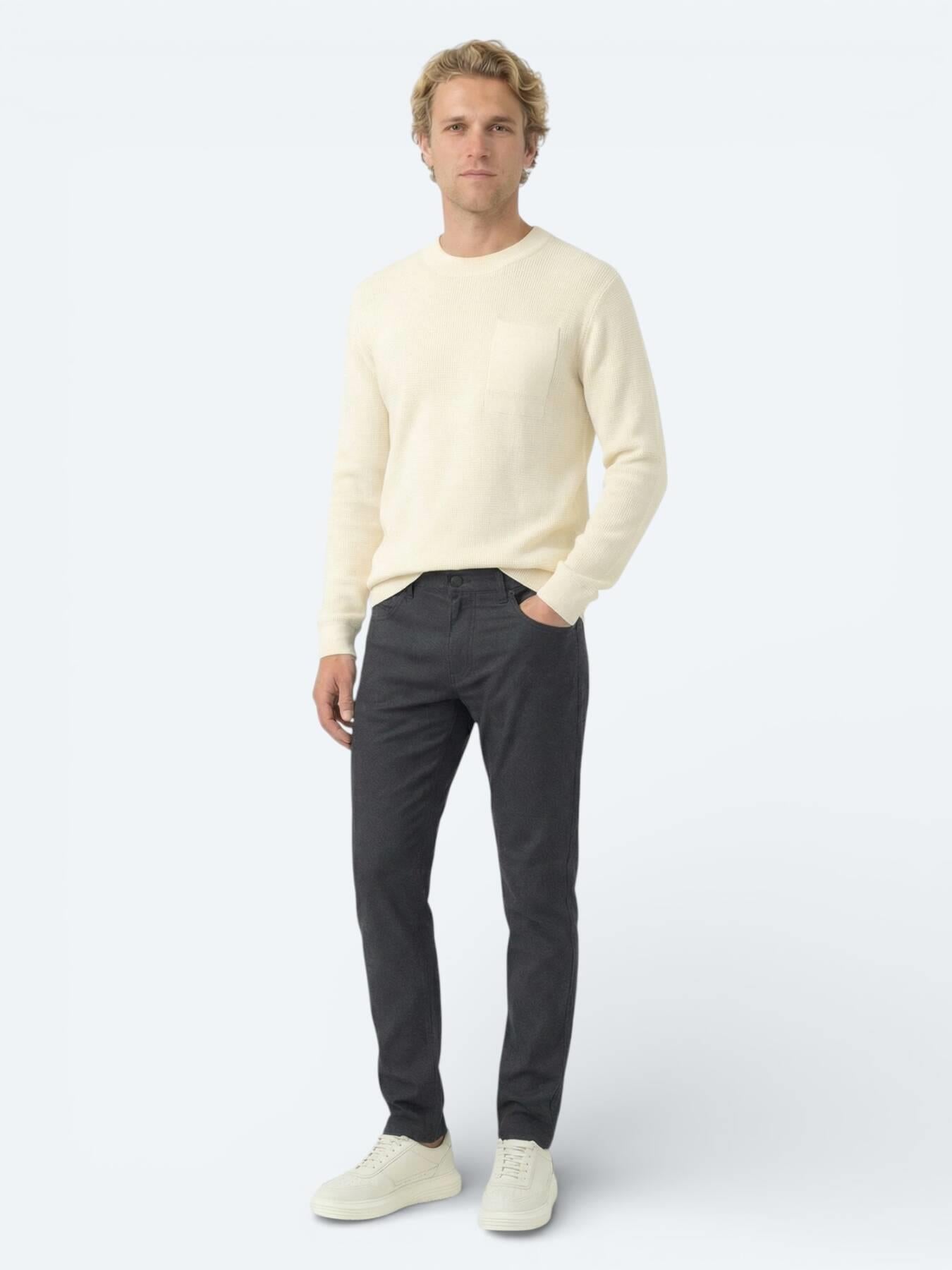 Siyah Dokuma Regular Fit Casual Pamuk Karışımlı Pantolon