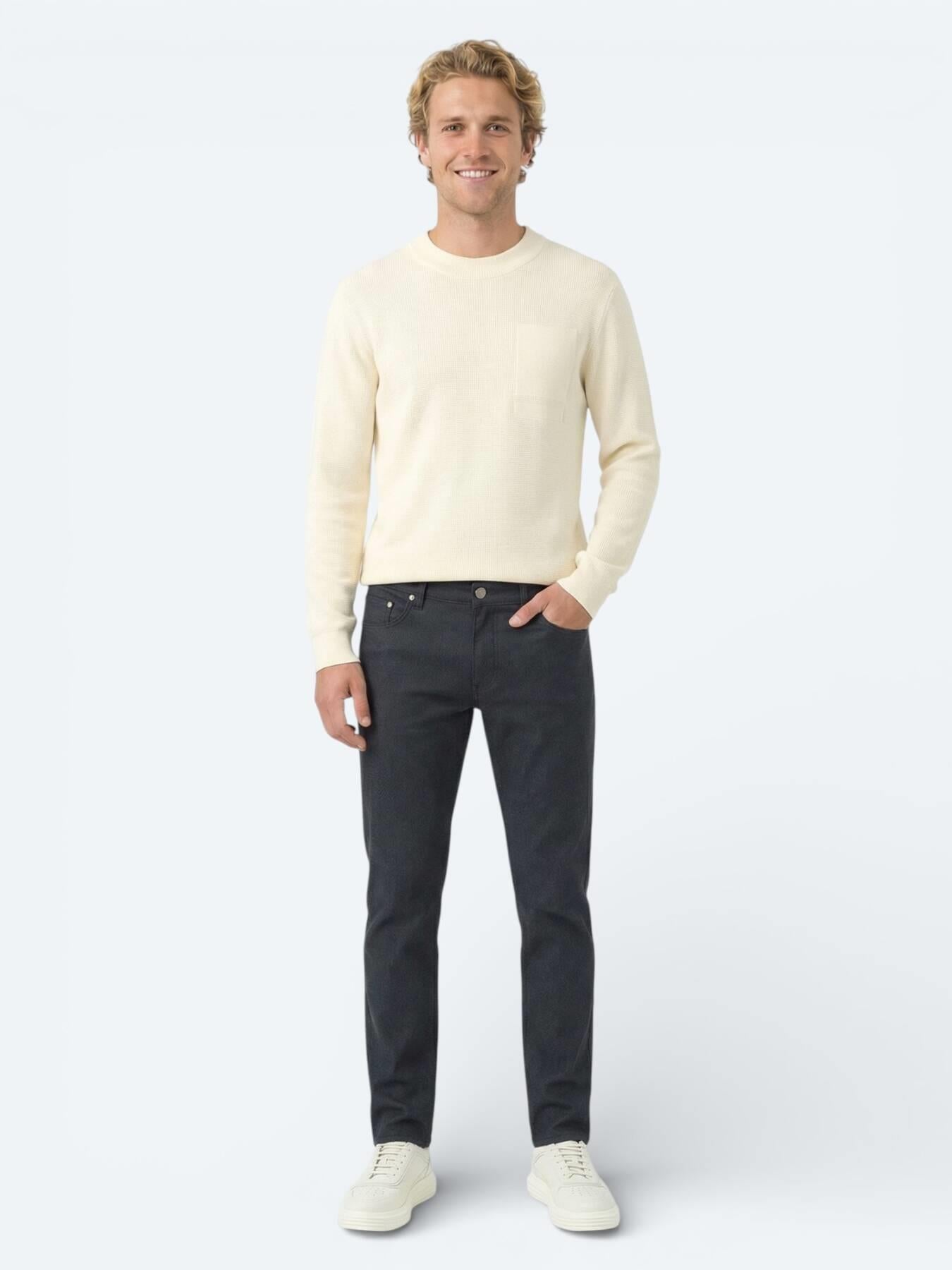 Siyah Dokuma Regular Fit Casual Pamuk Karışımlı Pantolon