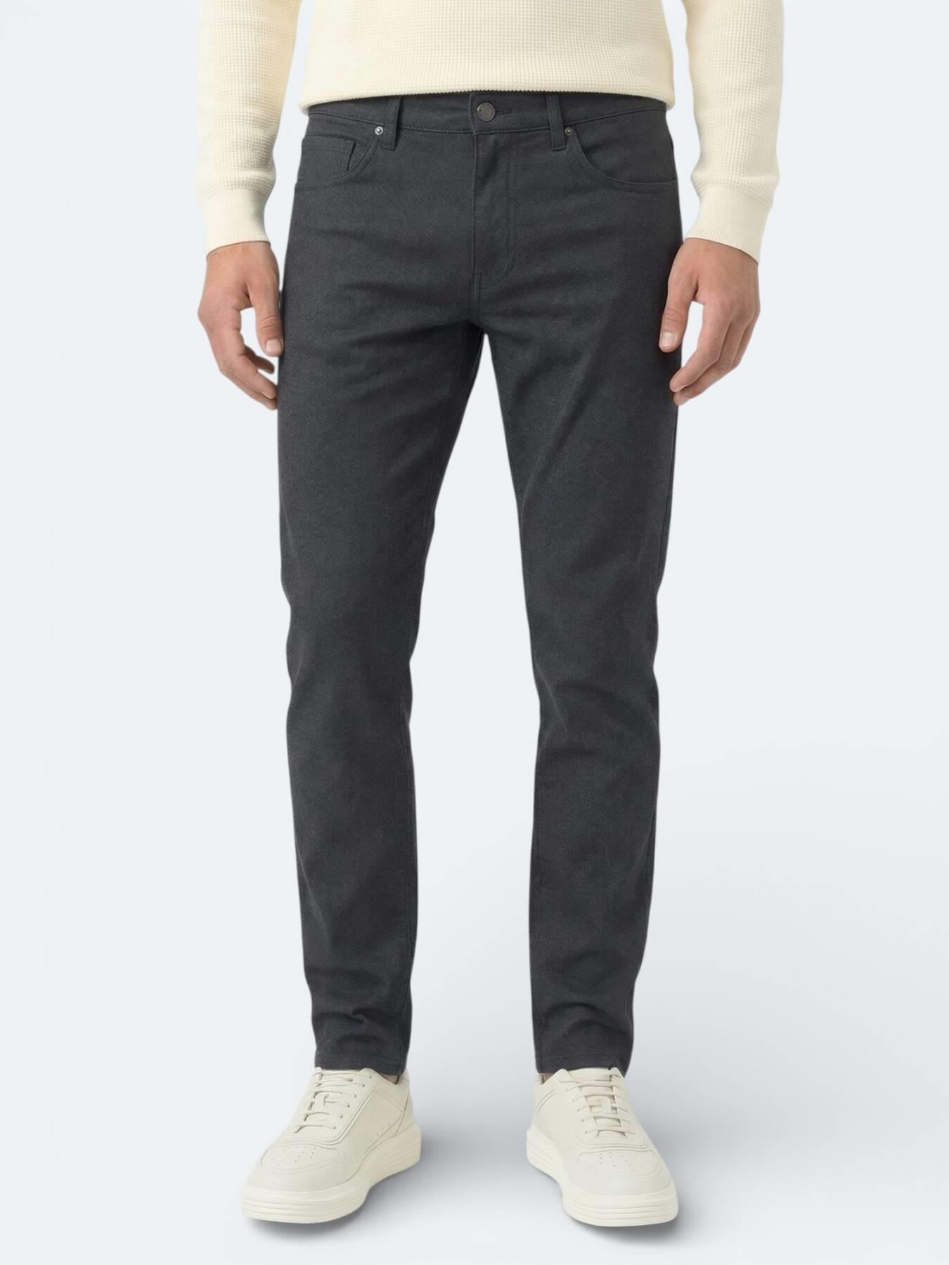 Siyah Dokuma Regular Fit Casual Pamuk Karışımlı Pantolon
