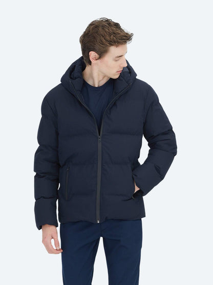 Lacivert Regular Fit Kapüşonlu Casual Dokuma Mont