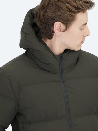 Haki Regular Fit Kapüşonlu Casual Dokuma Mont