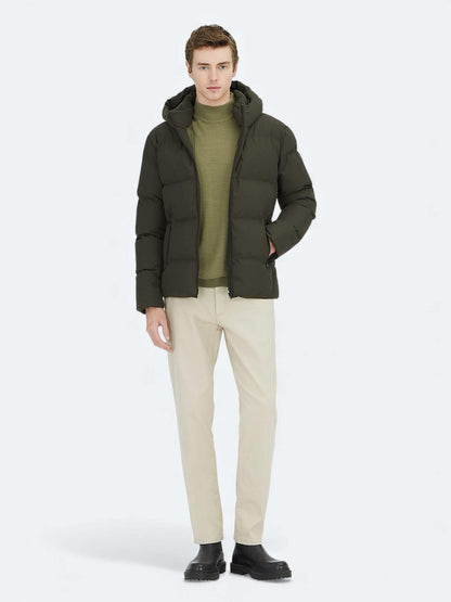 Haki Regular Fit Kapüşonlu Casual Dokuma Mont