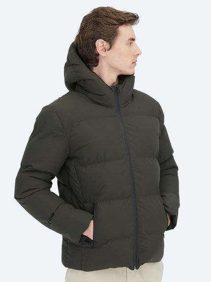 Haki Regular Fit Kapüşonlu Casual Dokuma Mont