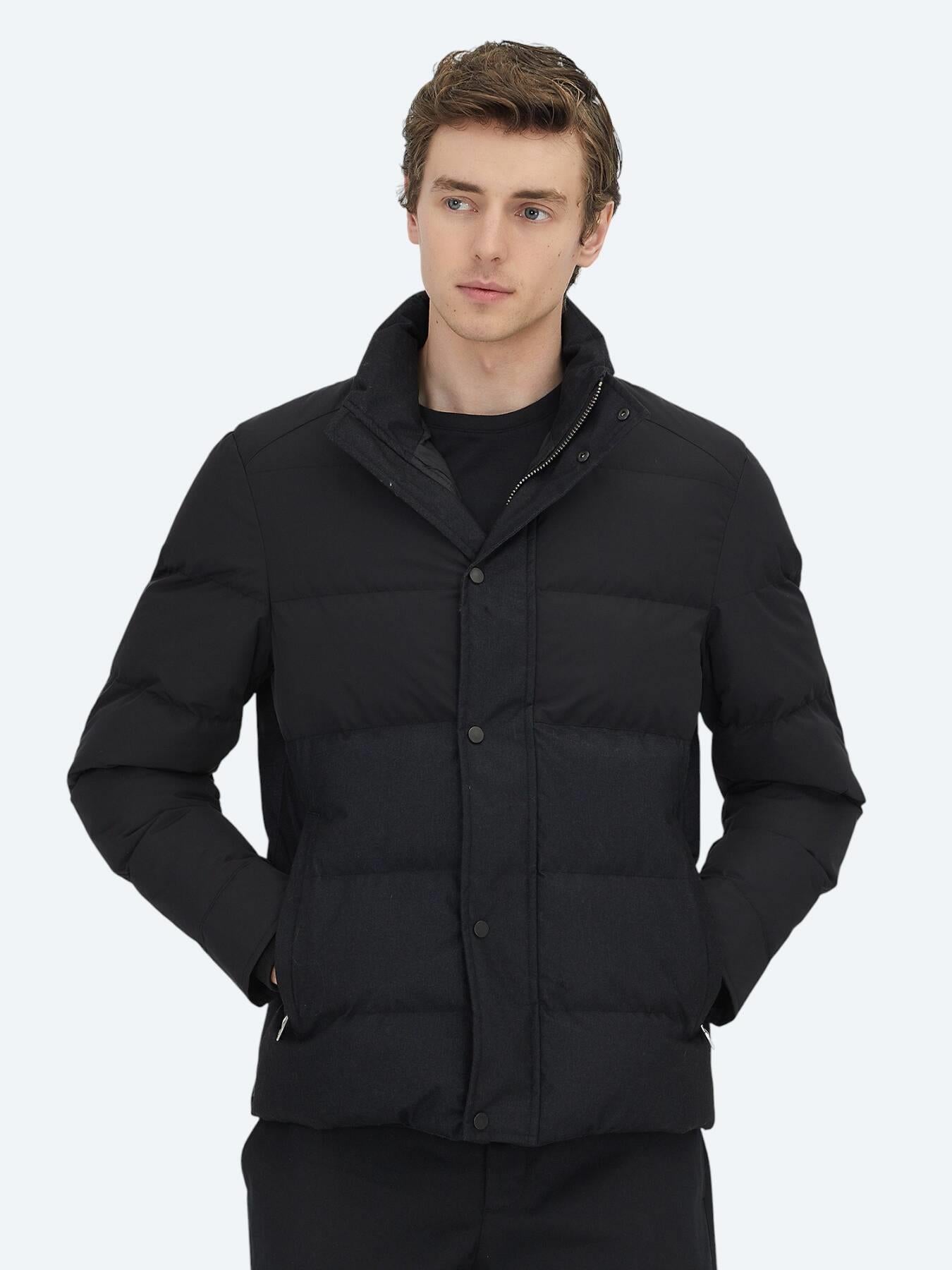 Siyah Regular Fit Kapüşonlu Casual Dokuma Mont