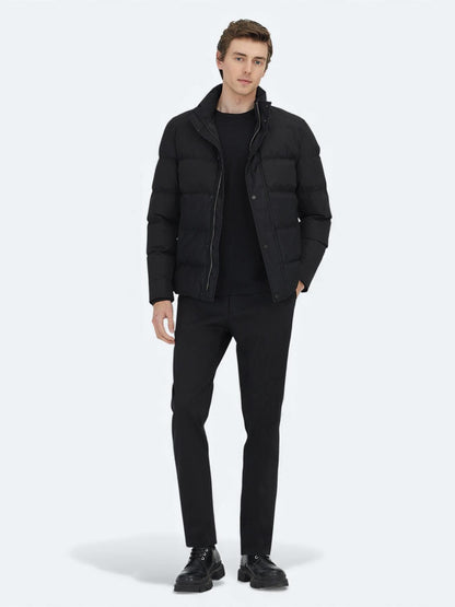 Siyah Regular Fit Kapüşonlu Casual Dokuma Mont