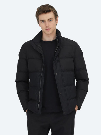 Siyah Regular Fit Kapüşonlu Casual Dokuma Mont