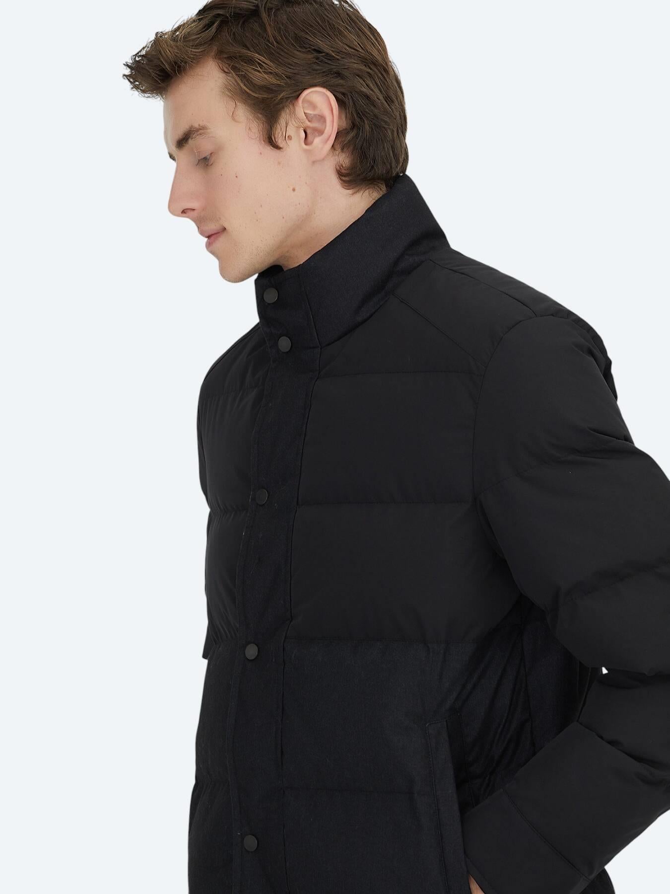 Siyah Regular Fit Kapüşonlu Casual Dokuma Mont
