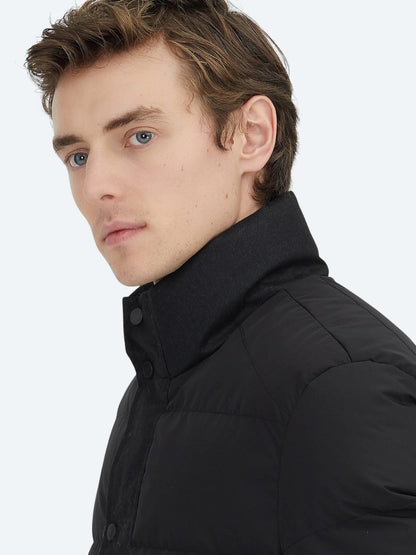 Siyah Regular Fit Kapüşonlu Casual Dokuma Mont