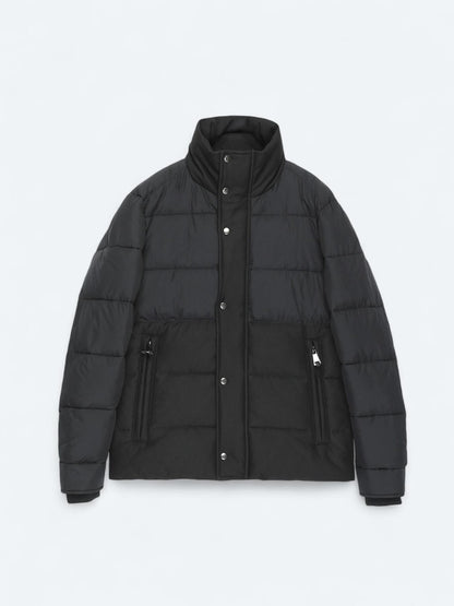Siyah Regular Fit Kapüşonlu Casual Dokuma Mont