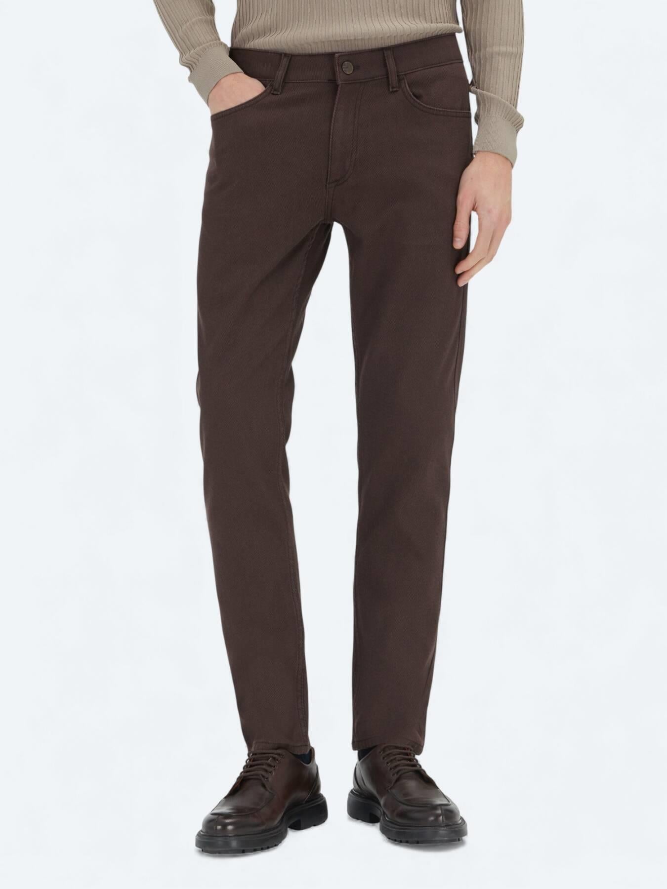 Kahverengi Dokuma Regular Fit Casual Pamuk Karışımlı Pantolon