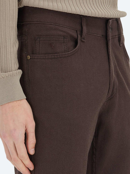 Kahverengi Dokuma Regular Fit Casual Pamuk Karışımlı Pantolon