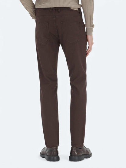 Kahverengi Dokuma Regular Fit Casual Pamuk Karışımlı Pantolon