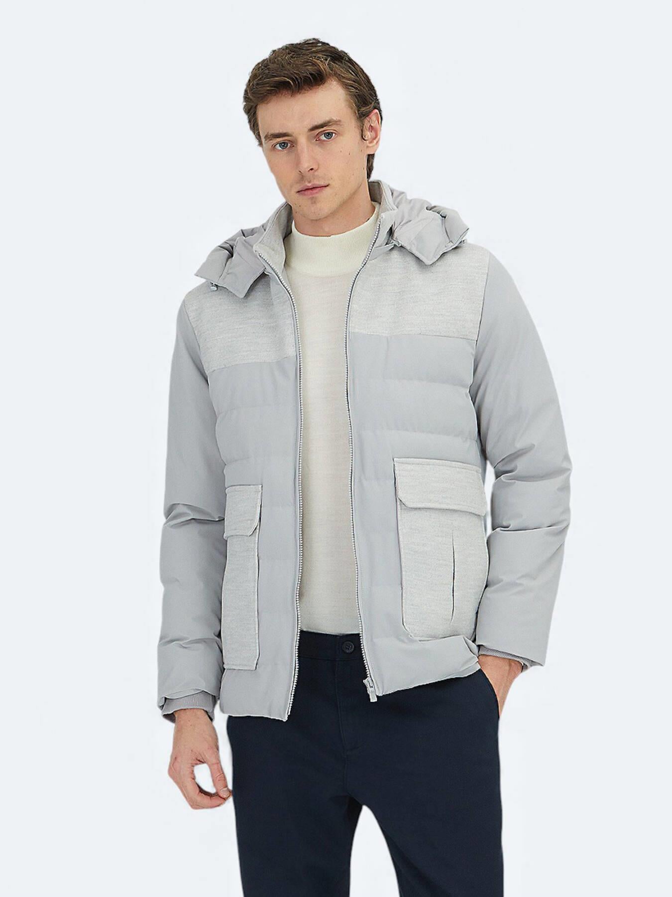 Açık Gri Regular Fit Dik Yaka Casual Dokuma Mont